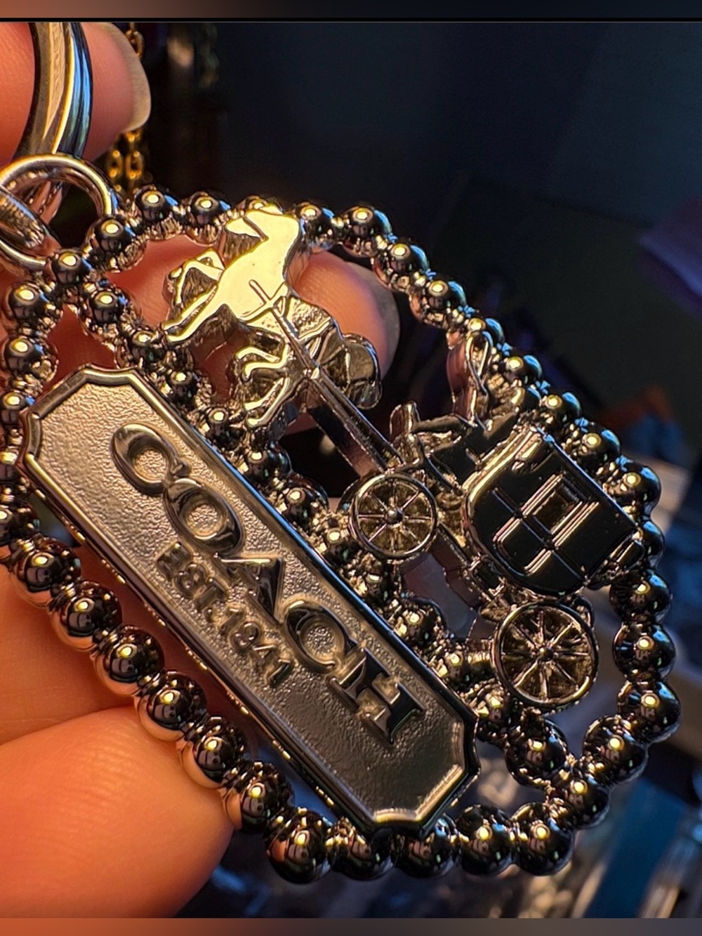 Coach Silver Tone Carriage Logo Keychain Like New